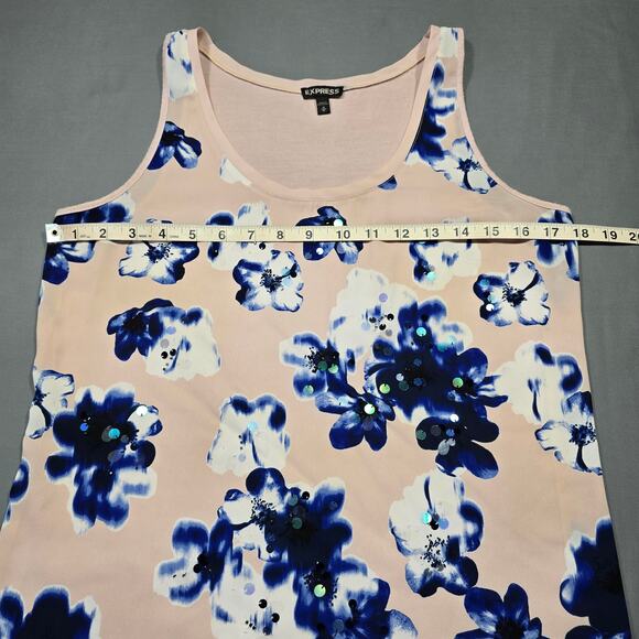 Express Pink Tank Top Preppy Sequin Floral Lightweight Scoop Neck Womens Size M - Picture 4 of 9